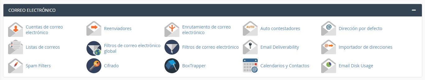 Opciones de correo electrónico cpanel