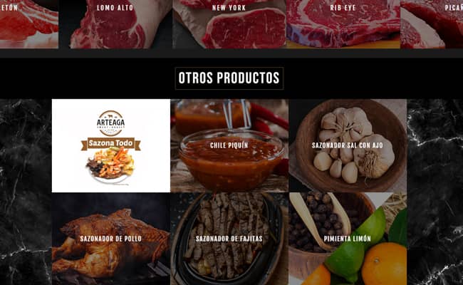 Portafolio galería web productos carne