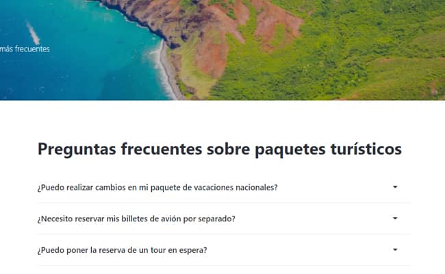 preguntas frecuentes sitio web viaje